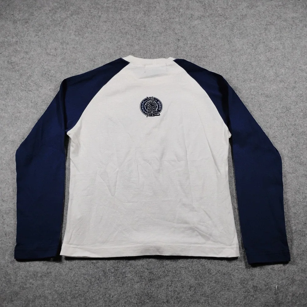 Showcase Whistler Snowboards Kids Raglan Long Sleeve Shirt White Blue Size M Y2K